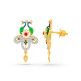 22K Gold Elegant Peacock Pendant with Earrings Set